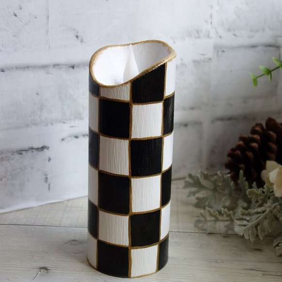 Checked Pillar Candle Checked Tall Votive Battery Candle Buffalo Check Light - Picture 1 of 8